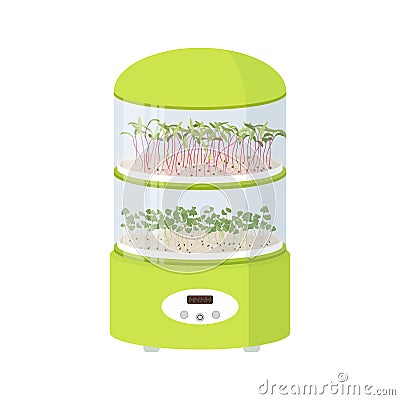 Germinator with Sprout Trays for micro greens. Sprouts machine for germination microgreens Vector Illustration