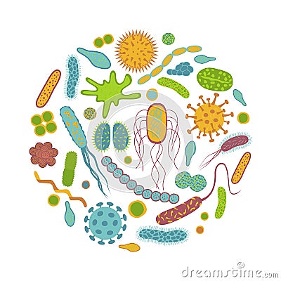 Germs and bacteria icons isolated on white background. Vector Illustration