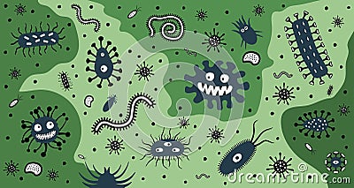 Germs and bacteria. Viruses and parasites in the intestines. Pathogenic environment microflora. Vector illustration Vector Illustration