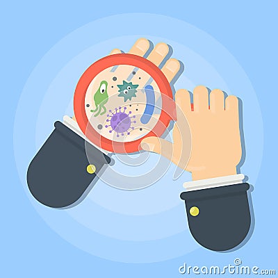 Germs on hand. Vector Illustration