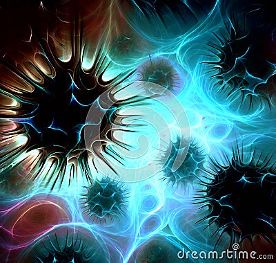 Germs microorganism cells under microscope. Viruses, bacteria and microbes 8 Cartoon Illustration