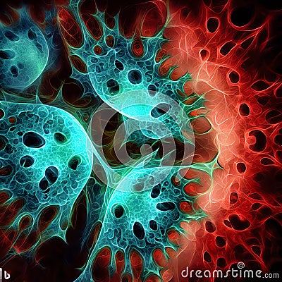 Germs microorganism cells under microscope. Viruses, bacteria and microbes 2 Cartoon Illustration