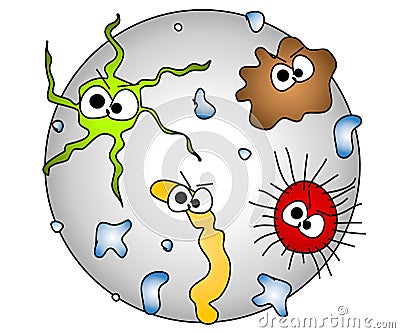 Germs Under The Microscope Cartoon Illustration