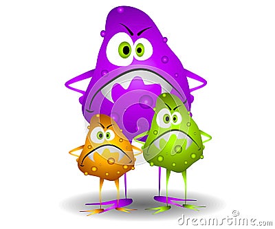 Germs Viruses Bacteria 3 Cartoon Illustration