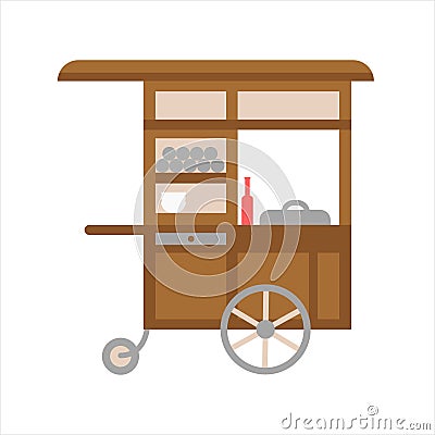 Gerobak bakso or baso, street food stalls, traditional Indonesian cart for selling meatballs, flat vector illustration Vector Illustration