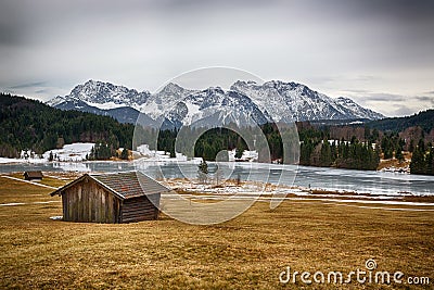 Geroldsee at wintertime, KrÃ¼n, German Alps Stock Photo