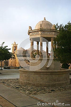 Geroskipou Square & 9th century Agia Paraskevi Byzantine Church, Geroskipou, Paphos, Cyprus Stock Photo