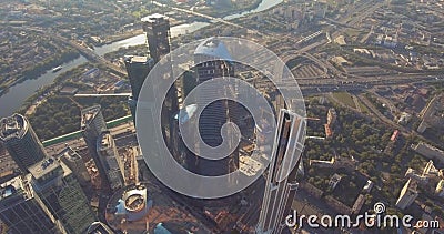 Geschäftszentrum Moskau-Stadt, Luftbildfotografie auf dem Brummen stock footage Geschäftszentrum Moskau-Stadt, Luftbildfotografie auf dem Brummen stock footage