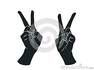 Gesture. Female hands in the form of V letter. Victory. Vector. Vector Illustration