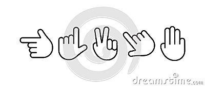 Gesture line vector set, black finger and palm hands outline icons. Expression illustration Vector Illustration