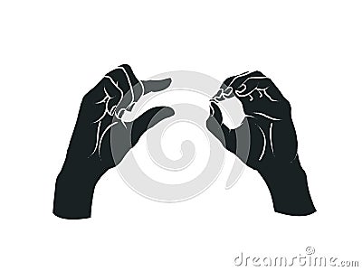 Gesture. A little bit sign. Two female hands showing a few of something. Vector. Vector Illustration