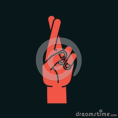 Gesture. Lucky sign. Stylized hand with two fingers crossed. Index finger in the front. Icon. Vector. Vector Illustration