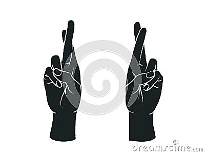 Gesture. Lucky sign. Two female hands with two fingers crossed. Vector. Vector Illustration