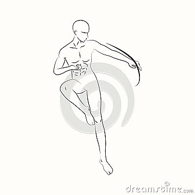 Gesture of Male Archer Black and White Line Art Vector Illustration