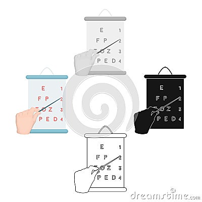 Gesture, manipulation of the hand with a pointer when checking the vision according to the table. Medicine single icon Vector Illustration