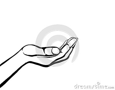 Gesture open palms. Hand gives or receives. Contour graphic Cartoon Illustration