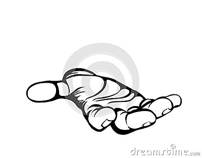 Gesture open palms. Hand gives or receives. Contour graphic Cartoon Illustration