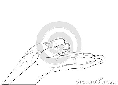 Gesture open palms. Two Hand gives or receives. Contour graphic Cartoon Illustration