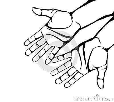Gesture open palms. Two Hand gives or receives. Contour graphic style Cartoon Illustration
