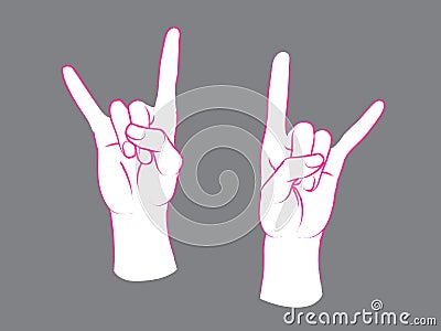 Gesture. Rock sign. Two female hands with index and little finger up. Vector Illustration