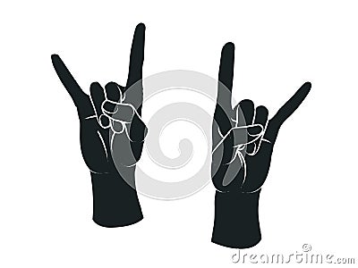 Gesture. Rock sign. Two female hands with index and little finger up in form of horns. Vector. Vector Illustration