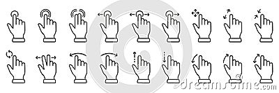 Gesture Slide Left and Right Line Icon Set. Hand Finger Touch, Swipe and Drag Linear Pictogram. Pinch Screen, Rotate Up Vector Illustration