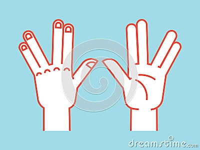 Gesture. Spock sign. Vulcan greet. Stylized hand for geek hand game. Icon. Vector illustration on a blue background Vector Illustration