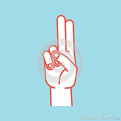 Gesture. Stylized hand with index and middle finger connect and up. Icon. Vector Illustration