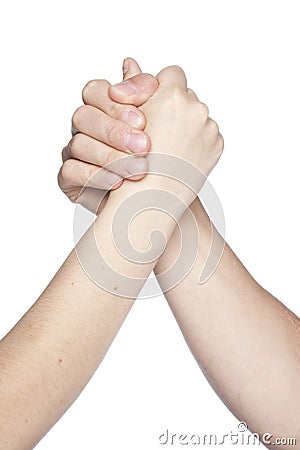 Gesture of trust hands on a white background copy space Stock Photo