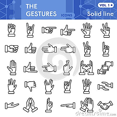Gestures line icon set, Human hand signals symbols collection or sketches. Finger signs for web, linear style pictogram Vector Illustration
