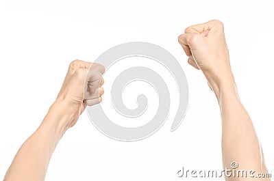 Gestures topic: human hand gestures showing first-person view isolated on white background in studio Stock Photo