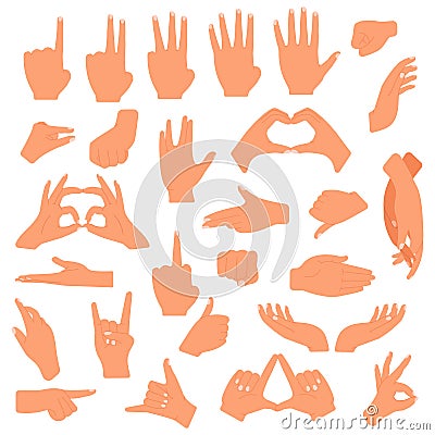 Gesturing hands. Communication hand gesture, pointing, counting fingers, ok sign, palm gesture language vector Vector Illustration