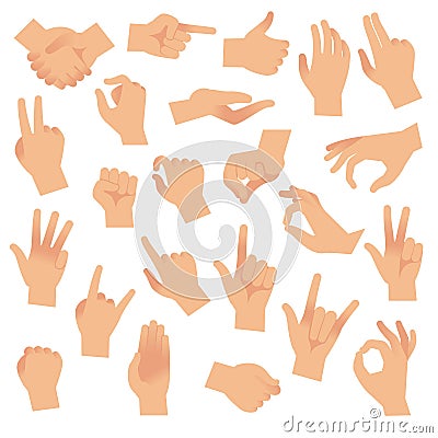 Gesturing hands. Hand with counting gestures, forefinger sign. Open arm showing signal, interactive communication vector Vector Illustration