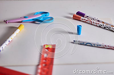 Get Back to School. School Supplies Stock Photo