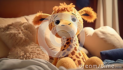 Get cozy with a cute and fuzzy giraffe plush toy character, Generative AI Stock Photo