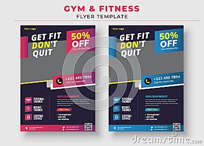 Get fit dont quit gym flyer, Gym Fitness Flyer Template Vector Illustration