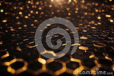 Get a glimpse of the future with this black and gold hexagon background. ai generative Stock Photo