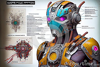 Futuristic cyborg sketch diagram art Stock Photo
