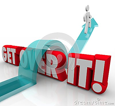 Get Over It Man Jumping Over Words Overcoming Problem Difficult Stock Photo