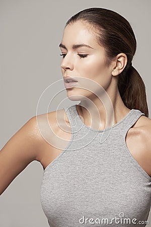 Get psyched for her workout. Studio shot of a fit young woman in exercise clothing. Stock Photo