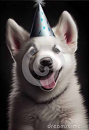 Happy Birthday to the Cutest Husky Puppy in Town - Celebrating Happy Birthday or Anniversary - Good for Greeting Card Stock Photo