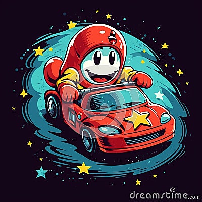 Cute and Funny Gaming Logo: Retro Racer Stock Photo