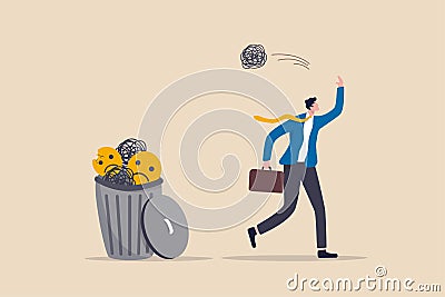 Get rid of work anxiety, stressed and unhappiness emotion, relax to gain happiness concept, happy businessman throw away stressed Vector Illustration