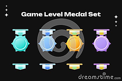 Get a set of game rating icons featuring gold, silver, and bronze medals for award-winning games Stock Photo