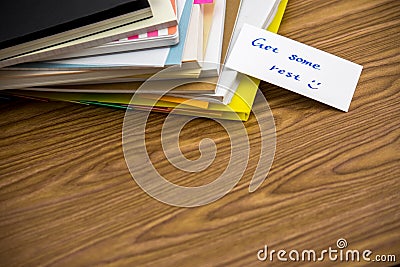 Get Some Rest; The Pile of Business Documents on the Desk Stock Photo