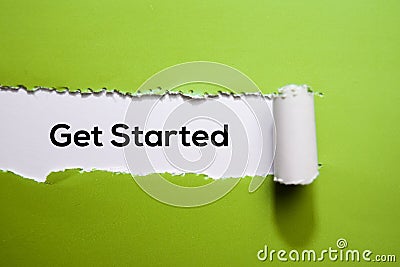 Get Started Text written in torn paper Stock Photo