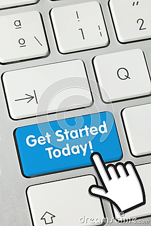 Get Started today! - Inscription on Blue Keyboard Key Stock Photo