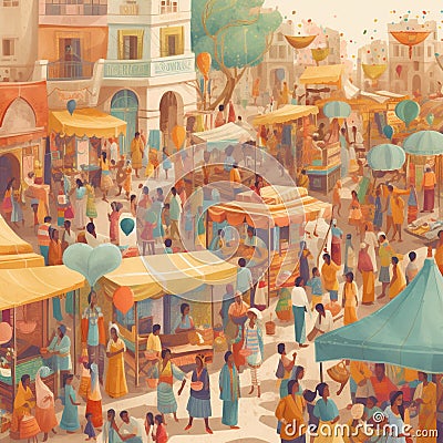 Lively, Bustling Marketplace or Street Scene with Sense of Community and Connection Stock Photo