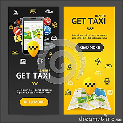 Get Taxi Service Banner Vecrtical Set. Vector Vector Illustration