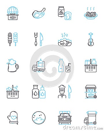 Get-together linear icons set. Socializing, Gathering, Meet-up, Reunion, Conference, Get-together, Celebration line Vector Illustration